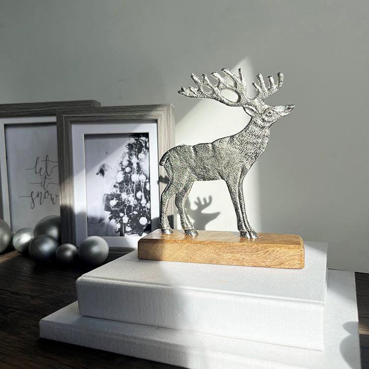 Photoframesandart Silver Stag Christmas Ornament An A Wooden Base