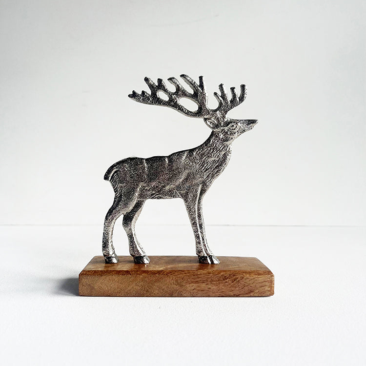 photoframesandart Silver Stag Christmas Ornament An A Wooden Base