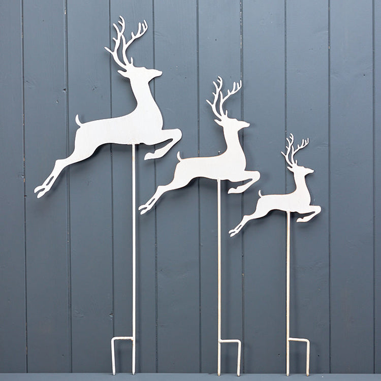 photoframesandart White Metal Reindeers on stakes | Garden Ornament
