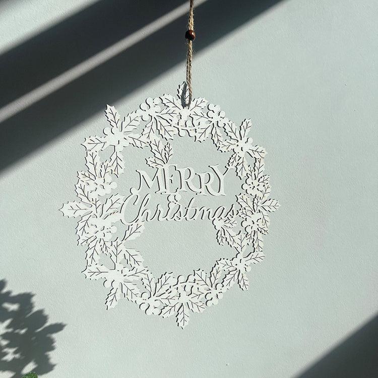photoframesandart White Wooden Merry Christmas Wreath