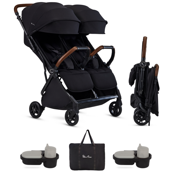 piccolino Silver Cross Jet Double Stroller w Accessory Bundle