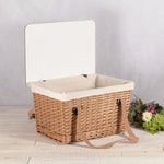 Picnic Time Canasta Grande Wicker Basket Beige Canvas With Brown Lid