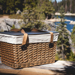 Picnic Time Canasta Grande Wicker Basket Beige Canvas With Brown Lid