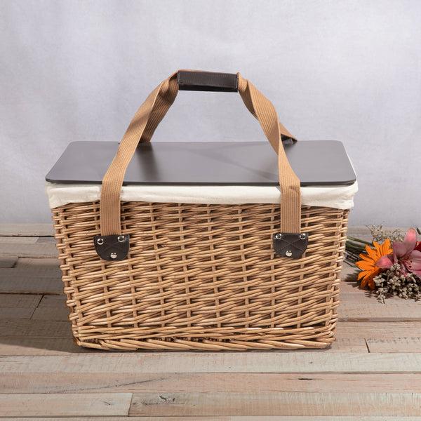 picnic time Canasta Grande Wicker Basket Beige Canvas with Brown Lid