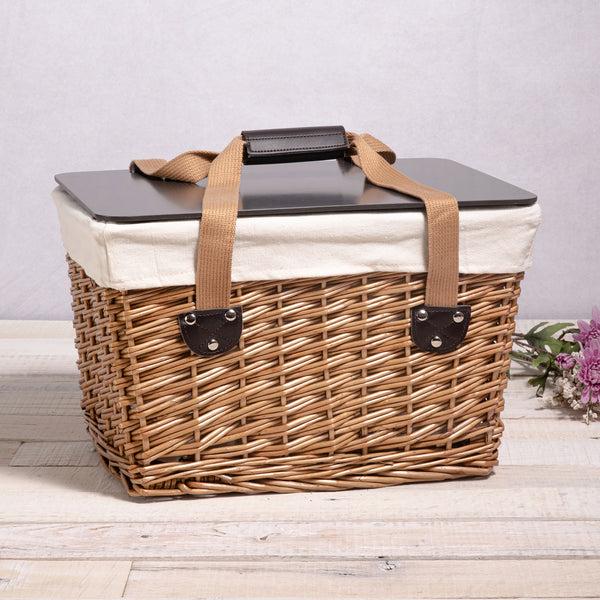picnic time Canasta Wicker Basket Beige Canvas with Brown Lid
