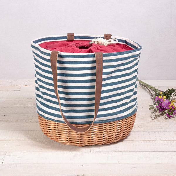 picnic time Coronado Canvas and Willow Basket Tote Beige Canvas