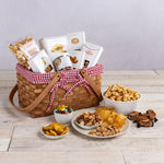 Picnic Time Farmhouse Basket With Gourmet Gift Pack