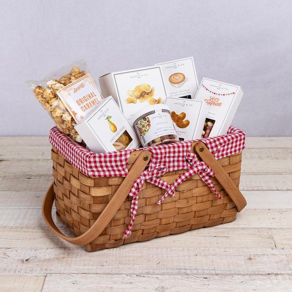 picnic time Farmhouse Basket with Gourmet Gift Pack