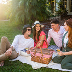 Picnic Time Kansas Handwoven Wood Picnic Basket Navy Blue & White Stripe