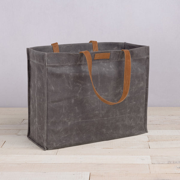 picnic time Market Waxed Canvas Tote with Leatherette Handles Gray