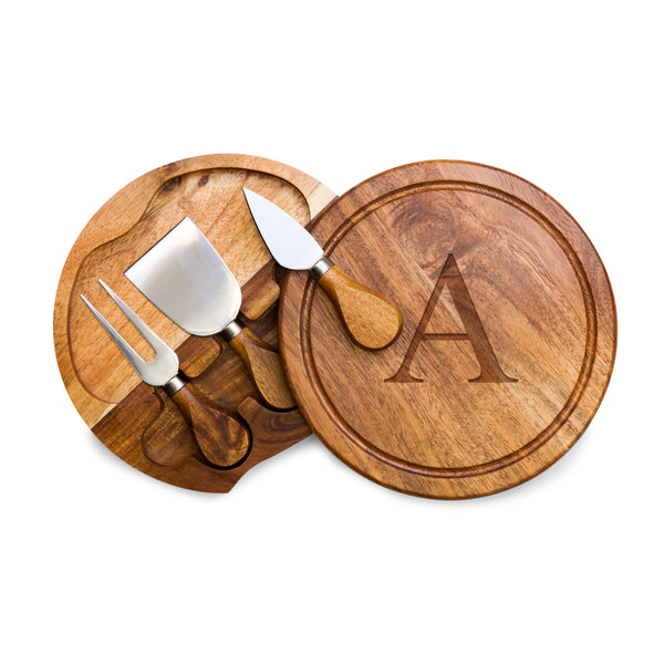 picnic time Monogram - Acacia Brie Cheese Cutting Board & Tools Set