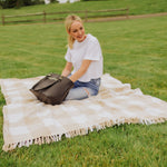 Picnic Time Montecito Picnic Blanket With Harness White & Blue Stripe