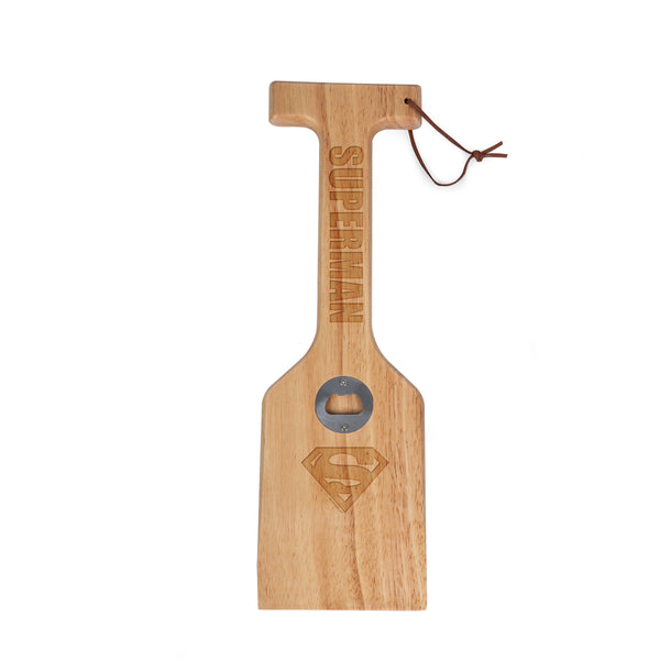 picnic time Superman - Hardwood BBQ Grill Scraper with Bottle Opener