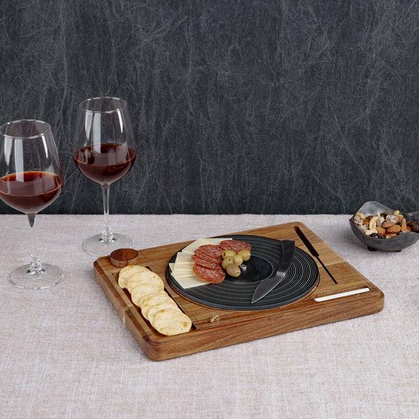 picnic time Turntable Acacia and Slate Cheese Board with Knife