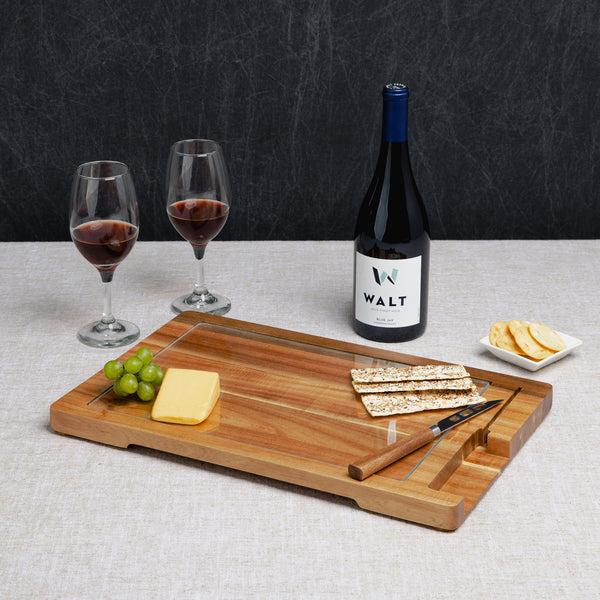 picnic time Ventana - Tempered Glass and Acacia Cheese Board and Knife Set