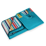 Picnic Time Vista Outdoor Picnic Blanket & Tote Fun Stripe Pattern With Aqua Blue Exterior