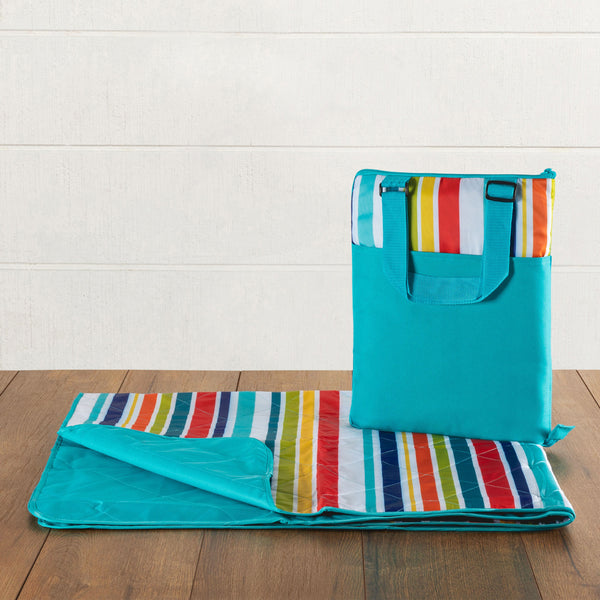 picnic time Vista Outdoor Picnic Blanket & Tote Fun Stripe Pattern with Aqua Blue Exterior