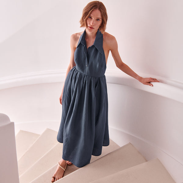 piece of white Aida Dress Navy