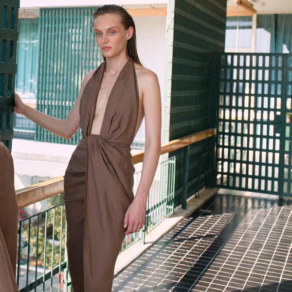 piece of white Athena Dress Walnut