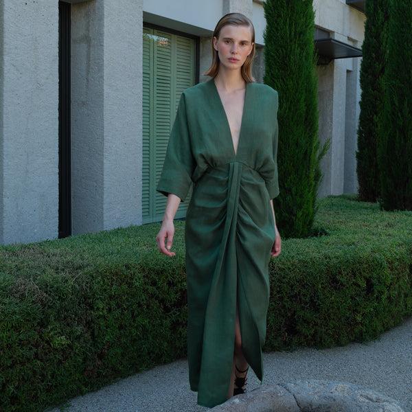 piece of white Audrey Dress Teal Green