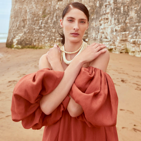 piece of white Darcia Dress Terra Cotta