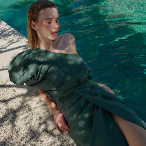 piece of white Galia Top Teal Green