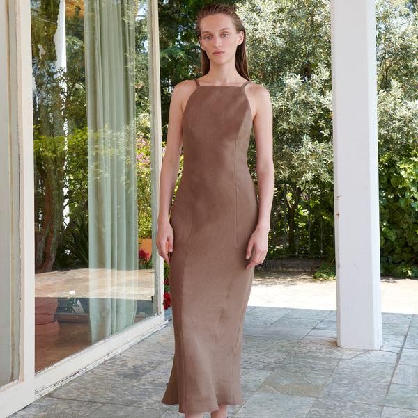 piece of white Liora Dress Walnut