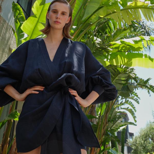 piece of white Peony Dress Midnight Navy