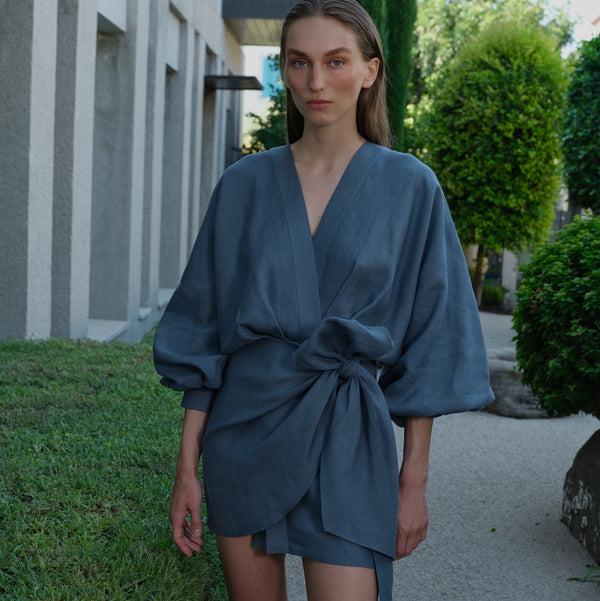 piece of white Peony Dress Midnight Navy