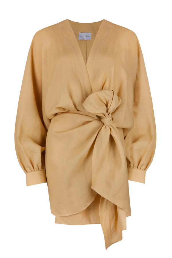 Piece Of White Peony Dress Mustard