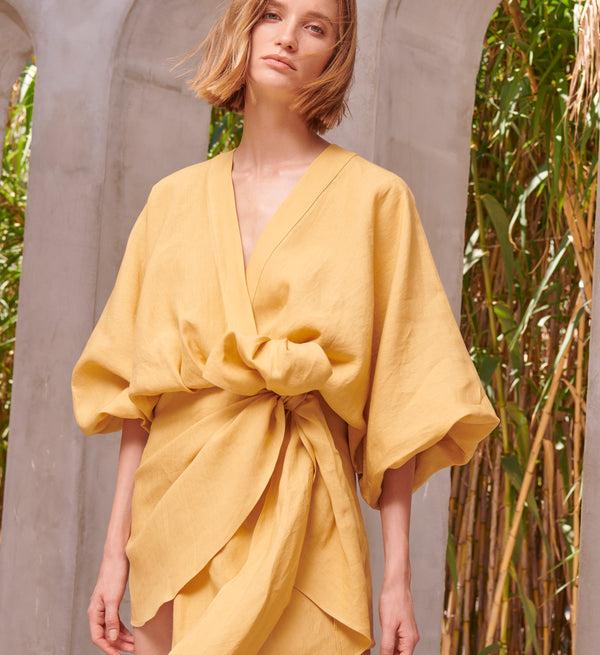 piece of white Peony Dress Mustard