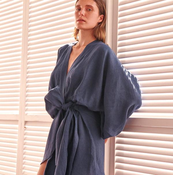 Piece Of White Peony Dress Navy