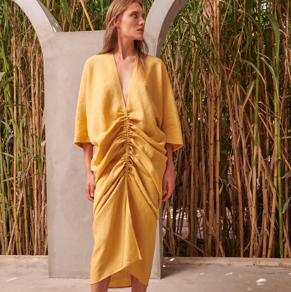 piece of white Rafaella Dress Mustard