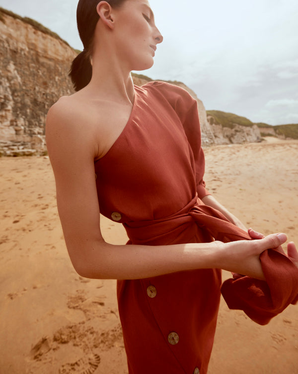 Piece Of White Rhea Dress Terra Cotta