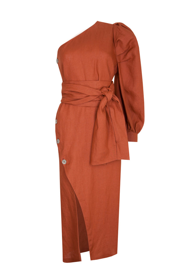 Piece Of White Rhea Dress Terra Cotta