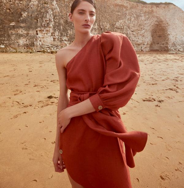 piece of white Rhea Dress Terra Cotta