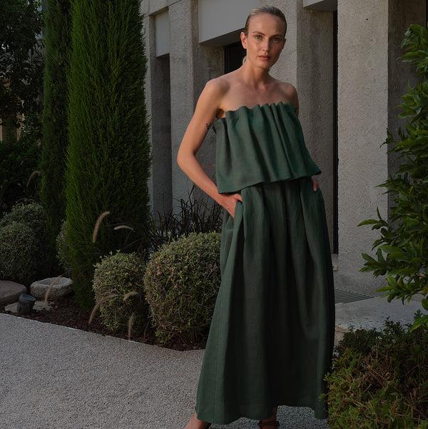 piece of white Sadie Dress Teal Green