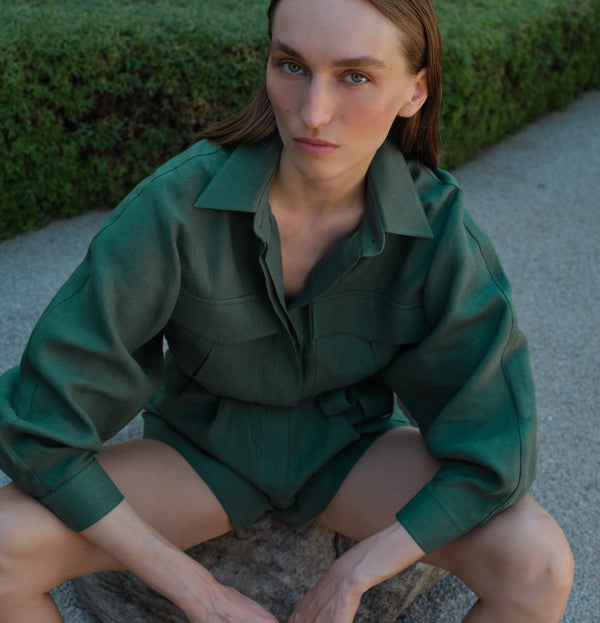 piece of white Soleil Jumpsuit Teal Green