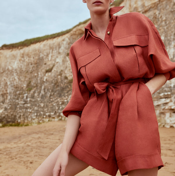 piece of white Soleil Jumpsuit Terra Cotta