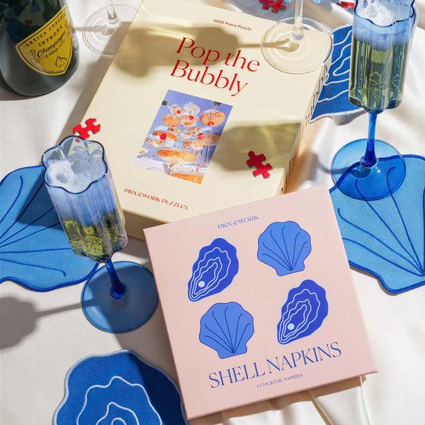 Piecework Puzzles The Bubbly Set: Champagne Gift Set With Puzzle + Napkins