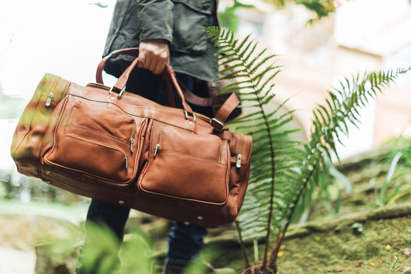 piel leather 24in DUFFEL WITH POCKETS