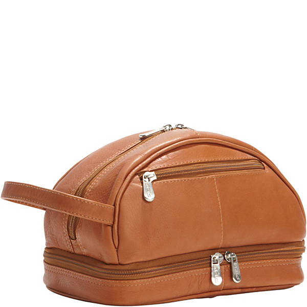 piel leather DOUBLE COMPARTMENT TOILETRY KIT