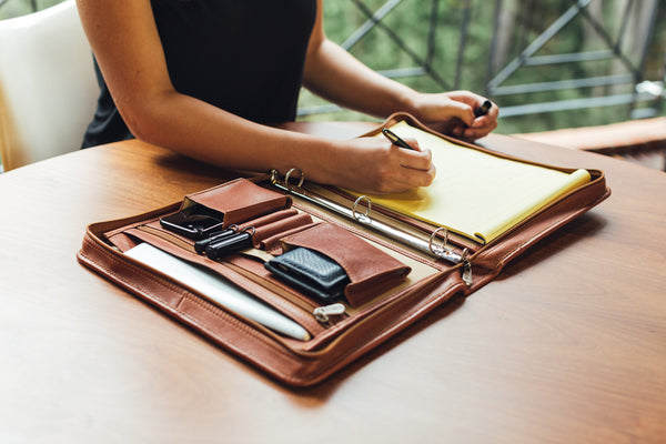 piel leather THREE-RING BINDER