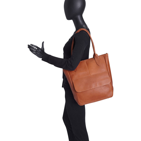 piel leather TOTE WITH FRONT FLAP POCKET