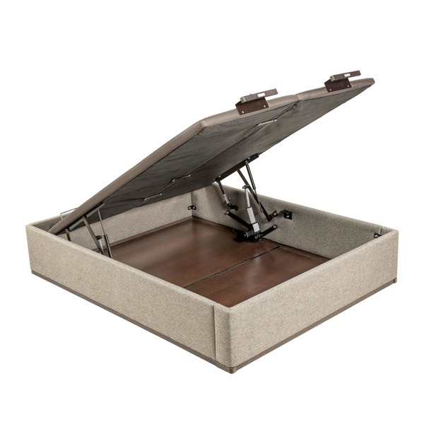 pikolin home Ash-coloured high capacity and double lid electric upholstered storage base - DESIGN TAPIZADO