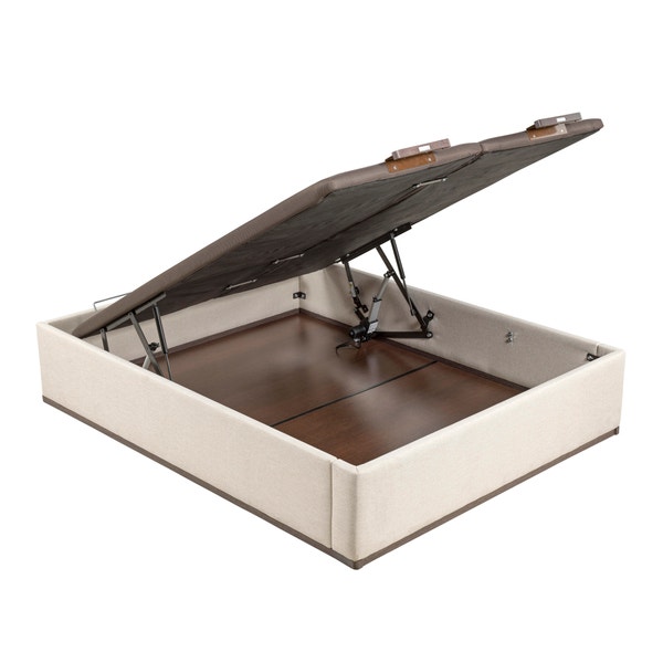 pikolin home Aspen-coloured high capacity and double lid electric upholstered storage base - DESIGN TAPIZADO