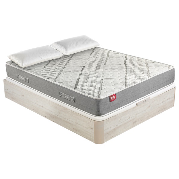pikolin home Pack containing a Normablock spring mattress a glacier-coloured folding storage base and two visco pillows - ARCE+AP11538+AL