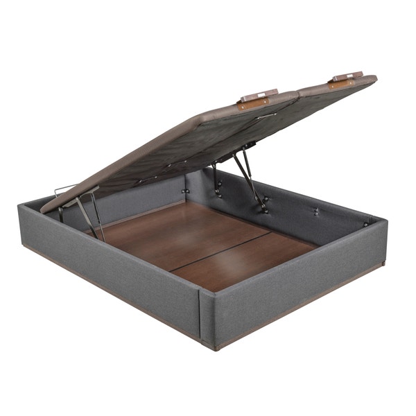 pikolin home Piombo-coloured double lid upholstered folding storage base - DESIGN TAPIZADO