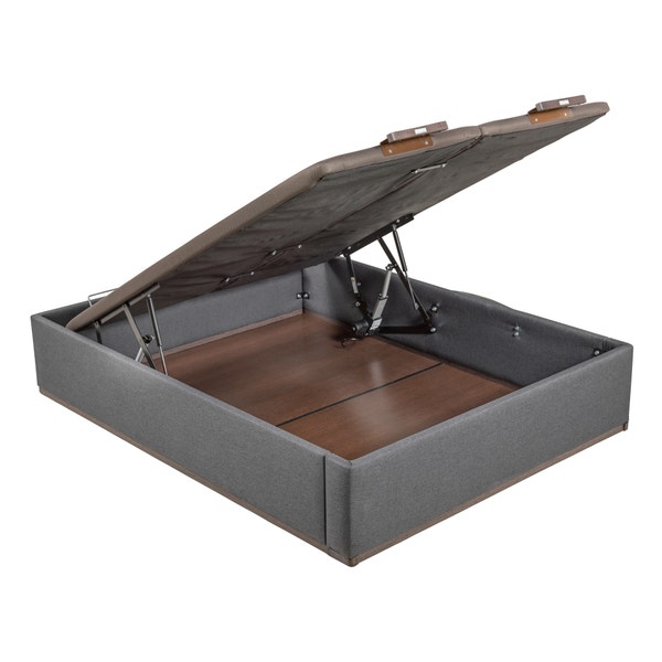 pikolin home Piombo-coloured high capacity and double lid electric upholstered storage base - DESIGN TAPIZADO