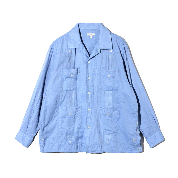 pilgrim surf supply Guayabera Shirt Light Blue Cotton Linen